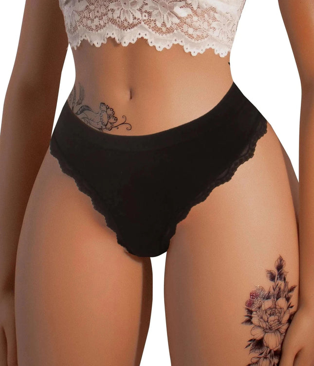Hibluco Seamless Lace Thongs for Women No Show Panties Stretch Breathable Thong Sexy Underwear Black - Royalessencelux