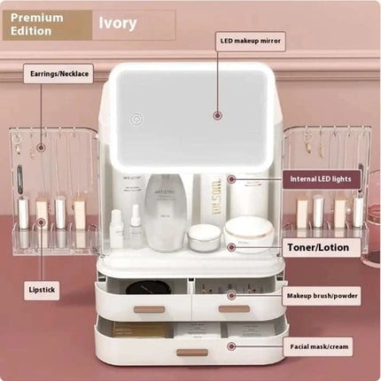 High - End Cosmetics Storage Box with Mirror and Light - Royalessencelux