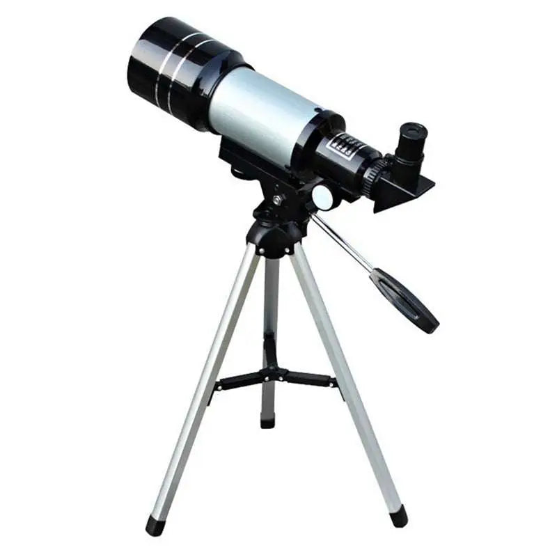 Black and silver list tube telescope with moon mirror mounted on adjustable tripod legs for maximum magnification use