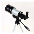 Black and silver list tube telescope with moon mirror on adjustable tripod mount for maximum magnification viewing