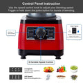 Red and black royale essence lux high power commercial blender with six variable speed control panel settings