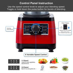 Red and black royale essence lux high power commercial blender with six variable speed control panel settings