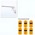 Yellow plastic high pressure power washer hose connectors with black rubber seals for washer spray nozzle fittings