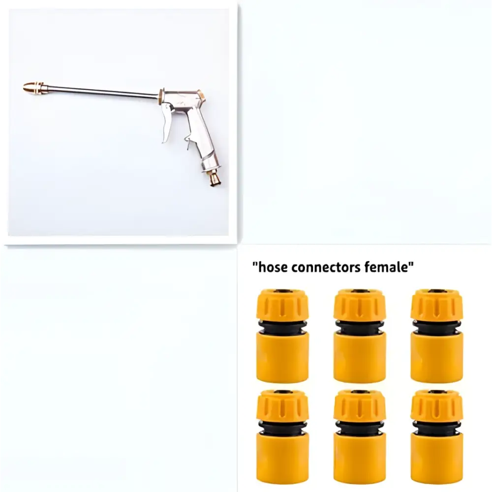 Yellow plastic high pressure power washer hose connectors with black rubber seals for washer spray nozzle fittings