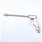 Silver and brass high pressure power washer spray nozzle with long slender barrel and ergonomic trigger grip