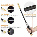High pressure power washer wand with black and gold adjustable nozzle and non-slip sponge grip handle