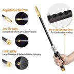 High pressure power washer wand with black and gold adjustable nozzle and non-slip sponge grip handle