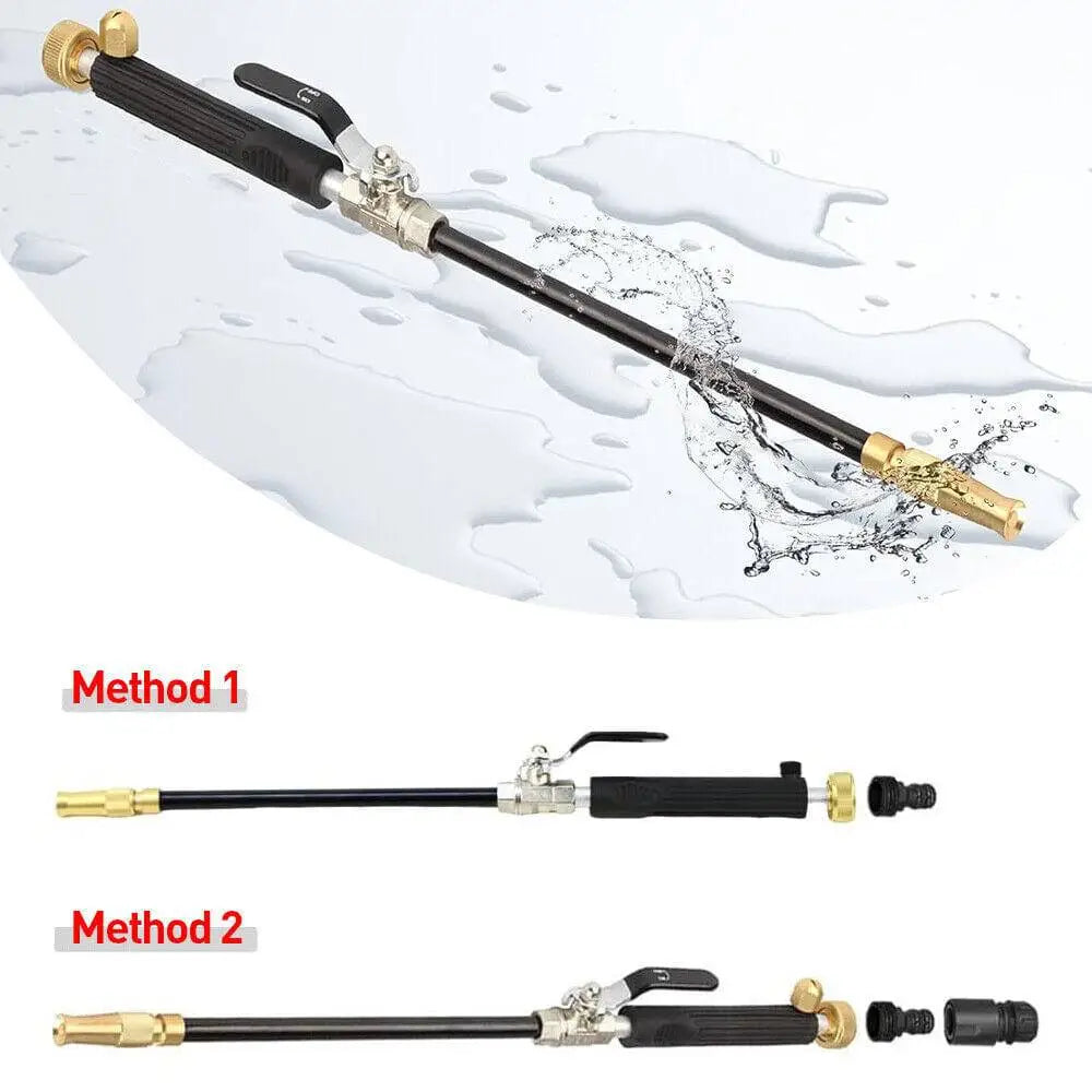 Black and gold high pressure power washer wand with textured sponge grip handle for comfortable use