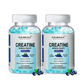 Two transparent bottles of rolirola blueberry-flavored high strength creatine monohydrate gummies with 120 count