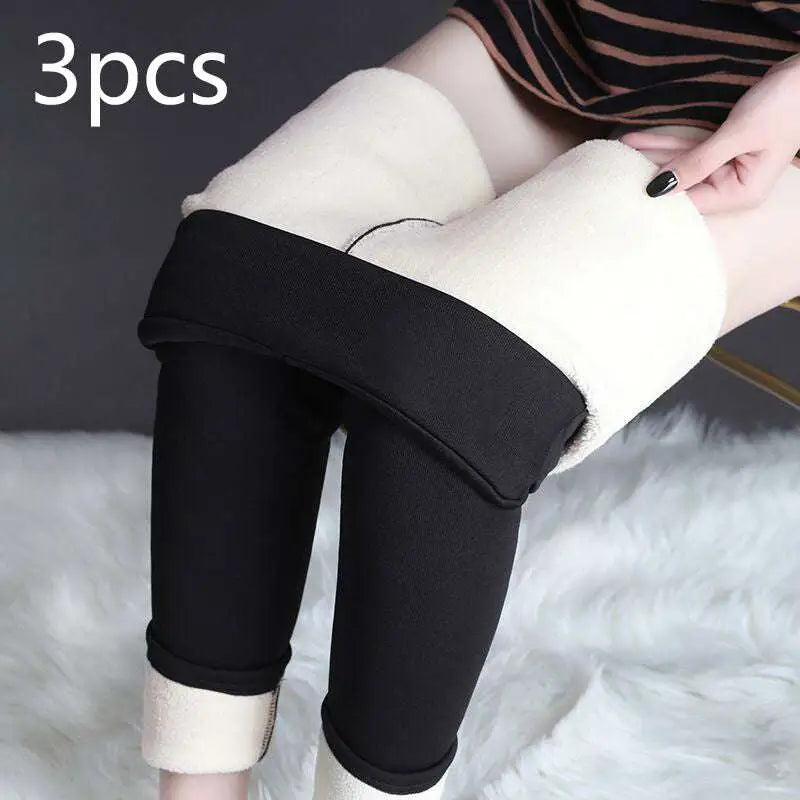 Black winter leggings with plush white fleece lining and rolled cuffs by royale essence lux for warmth and stretch