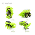 Lime green plastic high tech diy solar powered dinorobot kit with four transformable models including robot and dinosaur