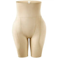 Beige high waist shaping shorts with tummy control and butt lifting design for smooth, form-fitting wear