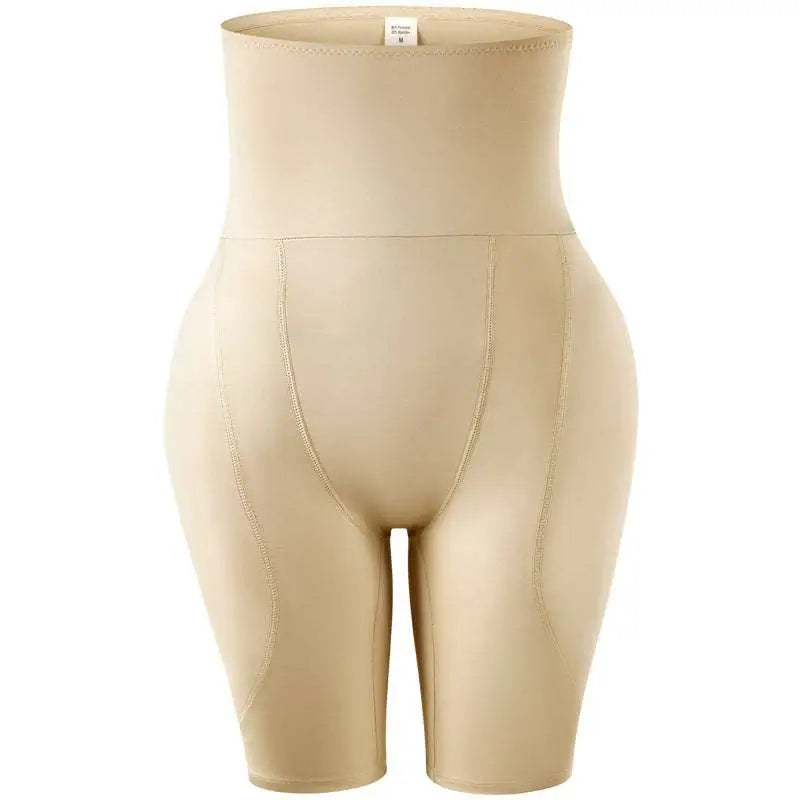 Beige high waist shaping shorts with tummy control and butt lifting design for smooth, form-fitting wear