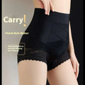 Black high waist body shaping leggings with hip lifting effect and lace trim featuring geometric paneling