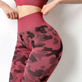 Pink and black camouflage patterned high waist hip lifting fitness pants stretch set with ribbed waistband