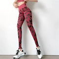 High waist camouflage patterned hip lifting fitness leggings in red and black stretch pants set