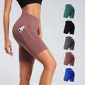 A mauve high waist fitness athletic yoga pant with side pocket shown with gray high waist and other color options