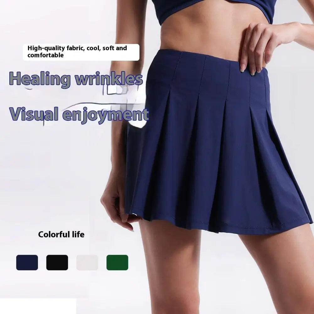 High waist fitness yoga exercise pleated skirt in navy blue made of cool soft fabric for comfortable aerobics use