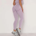 Lavender high waist peach hip yoga leggings with mesh panel detailing designed for comfort and style during workouts