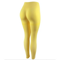 High waist peach hip yoga pants in bright yellow with ribbed waistband and smooth stretchy fabric for active wear