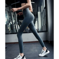 High waist pink yellow yoga set featuring gray high-waisted cotton blend leggings with subtle seam detailing