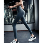 High waist pink yellow yoga set featuring gray high-waisted cotton blend leggings with subtle seam detailing
