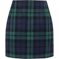 High waist plaid tight pencil wool mini skirt in navy blue and green tartan pattern for stylish wear