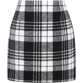 High waist plaid tight pencil wool mini skirt in black and white with textured wool-like fabric detail