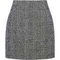 High waist plaid tight pencil wool mini skirt in black and white houndstooth textured fabric