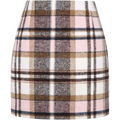 High waist plaid tight pencil wool mini skirt in pink beige and navy with a classic checkered pattern