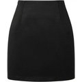 Black high waist plaid tight pencil wool mini skirt with subtle textured fabric and clean tailored seams