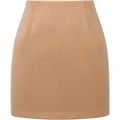 A sleek tan high waist plaid tight pencil wool mini skirt with structured design and front pleats