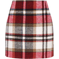 A high waist plaid tight pencil wool mini skirt in red white beige and navy blue with a bold plaid pattern