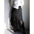 Black high waist tiered slimming mesh skirt with layered flowing tulle ruffles for elegant wear