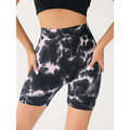 Black and light blue tie-dye high waist tummy control yoga shorts with butt lift design for activewear