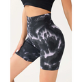Black and white tie-dye high waist tummy control yoga shorts with butt lift design for activewear and fitness use