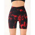 Black and red tie-dye high waist tummy control yoga shorts designed for butt lift and comfortable active wear