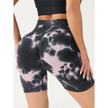 Black and pink tie-dye high waist tummy control yoga shorts with snug, butt lift design for athletic use