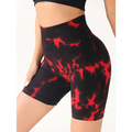 Black and red tie-dye high waist tummy control yoga shorts with butt lift design for enhanced fit and comfort
