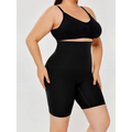 Black high waisted body shaper shorts with seamless design and form fitting fabric for smooth contouring