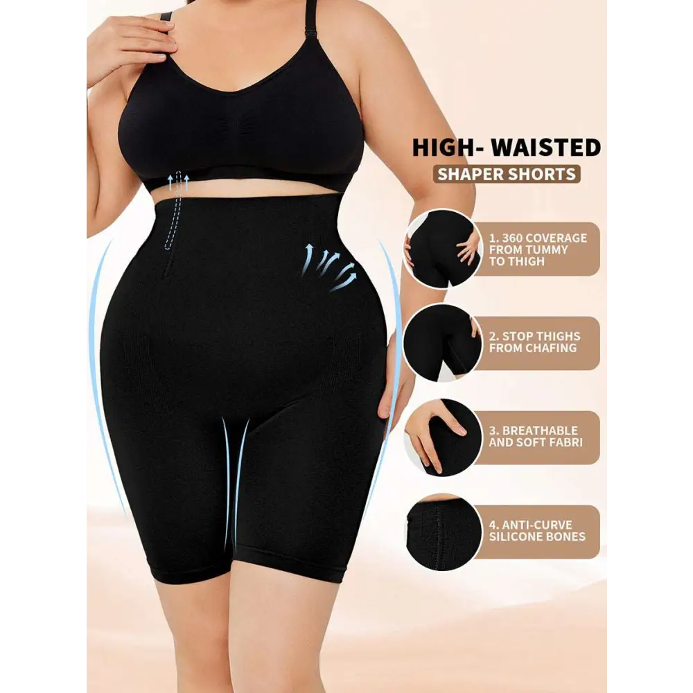 Beige high waisted body shaper shorts with a smooth seamless design for comfortable shaping and support