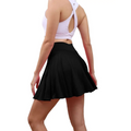 Black pleated tennis skirt with high waist and pockets designed as a womens tennis skirt for athletic use