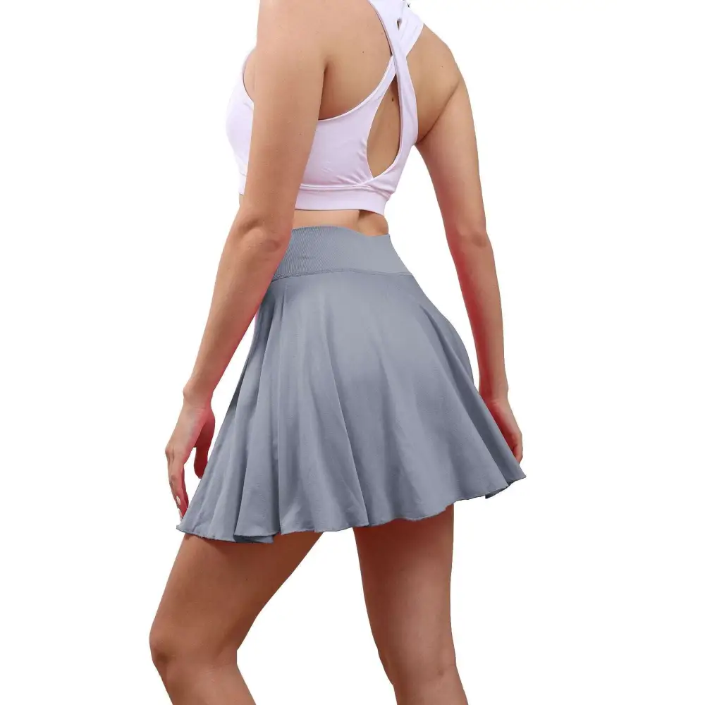 Light gray pleated tennis skirt with high waisted elastic band womens tennis skirt with pockets for active wear