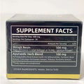 Image of the back side of a black and yellow himalayan shilajit sugar free chewables box with supplement facts and shilajit resin ingredients