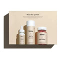 The hims total hair revival kit includes a beige thickening shampoo canister, dropper bottle, and pink gummy jar