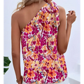 Holidaya allover floral print knot one-shoulder blouse in vibrant pink orange and yellow with flowing fabric design