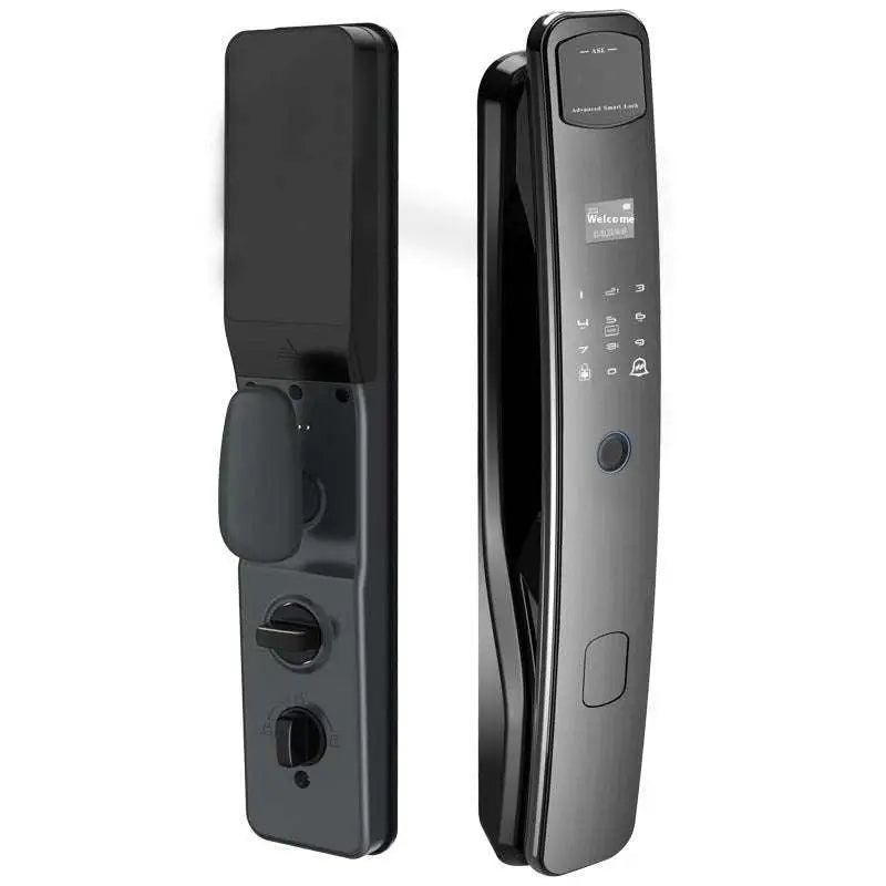 Black fully automatic fingerprint 3d facial smart lock with touchscreen and keyless entry for home security
