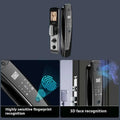 Modern fully automatic fingerprint 3d facial smart lock with black and silver finish and integrated touchscreen display