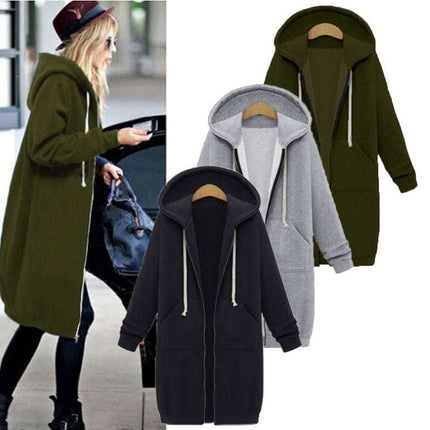 Hooded long - sleeved winter sweater women's jacket in a long thick shirt - Royalessencelux
