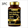 Brown bottle with gold cap and label featuring a golden goat illustration for duwzgu horny goat weed mens wellness capsule